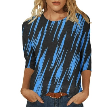 GERsome Women's Casual Crew Neck 3/4 Sleeve T-Shirts Striped Tunic Tops Basic Tees Blouses Loose Fit Pullover