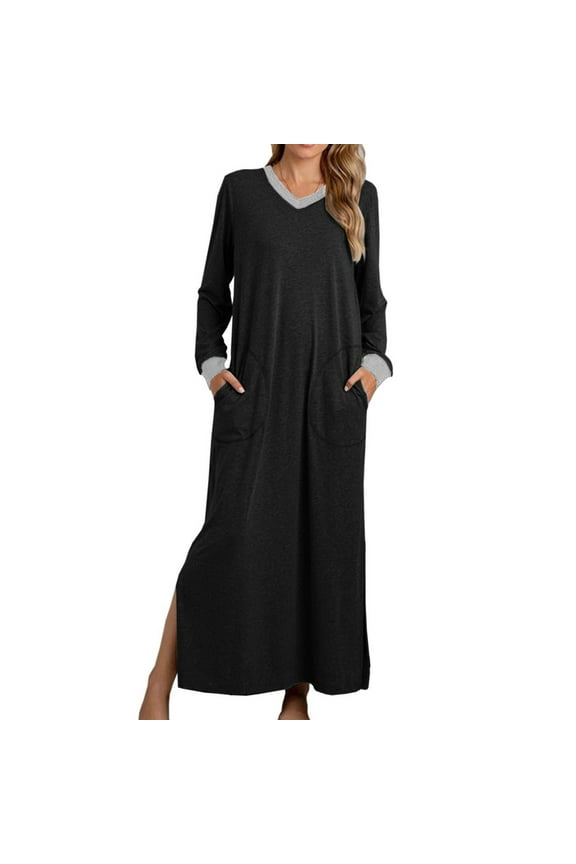 Women's Casual Maxi Long Nightgown With Pocket