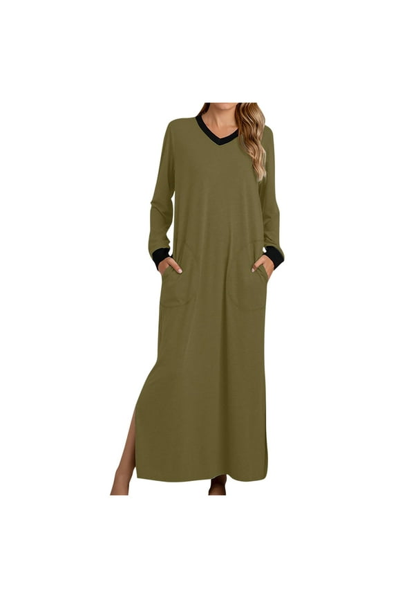 Women's Casual Maxi Long Nightgown With Pocket