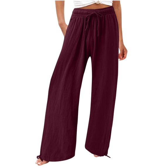 GERsome Women's Casual Pants for Women Solid Color Drawstring Elastic High Waisted Comfy Trousers with Pockets