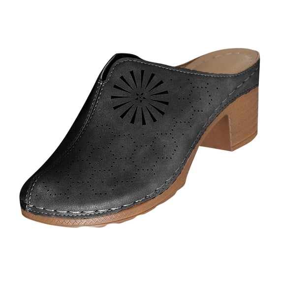 GERsome Women's Chunky Block Heels Clogs Closed Toe Slip-On Mules Low Flatform Summer Travel Beach Slide Sandals, Black Size 7.5