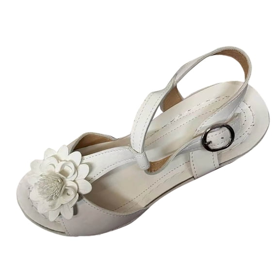 GERsome Women's Chunky Block Heels Sandals Open Toe Summer Slip On Comfort Ankle Strap Work Wedding Party Dress Shoes, White Size 7