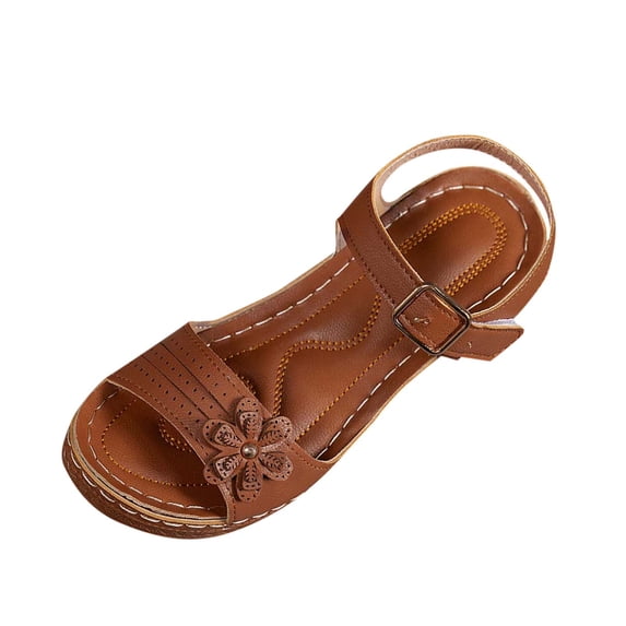 GERsome Women's Chunky Block Heels Sandals Platform Ankle Strap Open Toe Casual Work Party Summer Beach Sandals, Brown Size 8.5