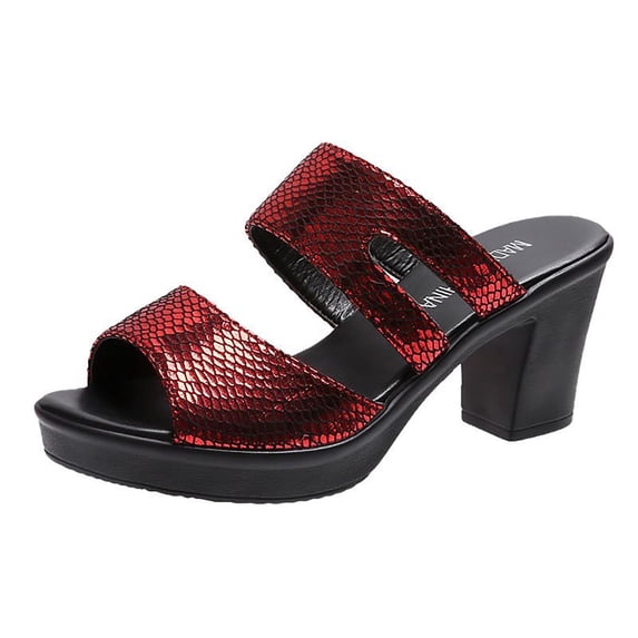 GERsome Women's Chunky Heel Slide Slippers,Summer Fashion Slip On Block Heeled Open Toe Wedge Bohemian Mother's Sandals