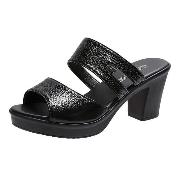 GERsome Women's Chunky Heel Slide Slippers,Summer Fashion Slip On Block Heeled Open Toe Wedge Bohemian Mother's Sandals