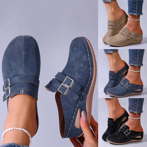 GERsome Women's Clogs Platform Wedge Slip-On Mules Closed Toe Comfort Walking Shoes Summer Beach Slide Sandals, Blue Size 5.5