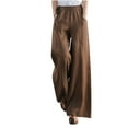 thumbnail image 1 of GERsome Women's Cotton Linen Palazzo Pants Drawstring Waist Wide Leg Loose Trousers with Pockets, 1 of 6