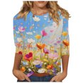 thumbnail image 1 of GERsome Women's Crew Neck 3/4 Sleeve T Shirt Floral Print Casual Basic Tops, 1 of 5