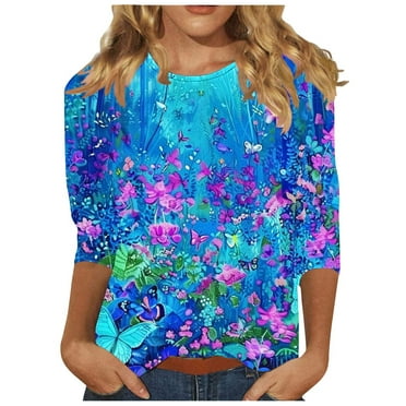 GERsome Women's Crew Neck 3/4 Sleeve Tops Casual T Shirts Basic Summer Tees Loose Fit Pullover Tunic