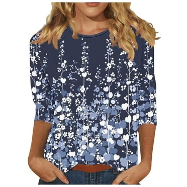 GERsome Women's Crew Neck 3/4 Sleeve Tops Casual T Shirts Basic Summer Tees Loose Fit Pullover Tunic