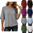 thumbnail image 1 of GERsome Women's Crew Neck 3/4 Sleeve Tops Loose Fit Basic T Shirts Polyester Blend Casual Work Tee Gray Size 2XL, 1 of 10
