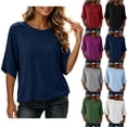 thumbnail image 1 of GERsome Women's 3/4 Sleeve Shirts Crew Neck Loose Fit Solid Color Polyester Blend Casual Work Tee Tops, 1 of 10