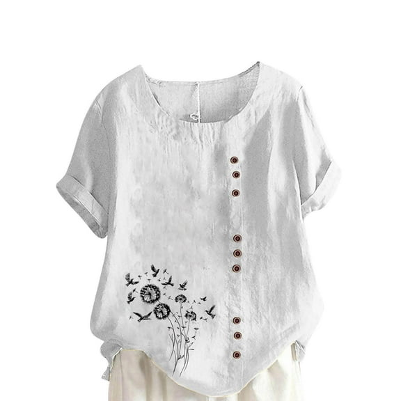 GERsome Women's Crew Neck Short Sleeve T Shirts Summer Casual Floral Tops Loose Fit Dressy Tunic Blouse, Sizes S-5XL