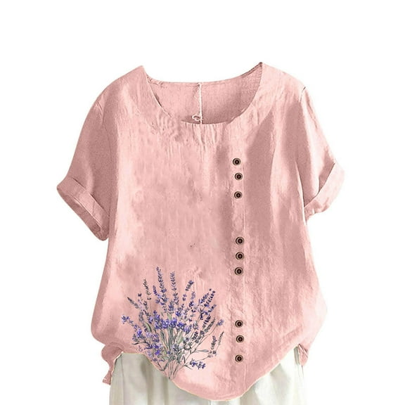 GERsome Women's Crew Neck Short Sleeve T Shirts Summer Casual Floral Tops Loose Fit Dressy Tunic Blouse, Sizes S-5XL