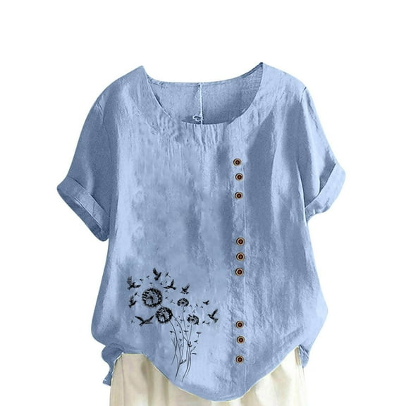 GERsome Women's Crew Neck Short Sleeve T Shirts Summer Casual Floral Tops Loose Fit Dressy Tunic Blouse, Sizes S-5XL