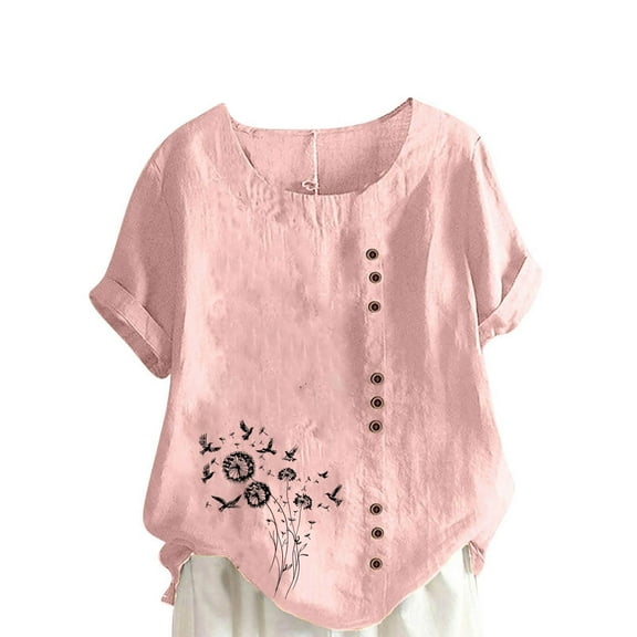 GERsome Women's Crew Neck Short Sleeve T Shirts Summer Casual Floral Tops Loose Fit Dressy Tunic Blouse, Sizes S-5XL
