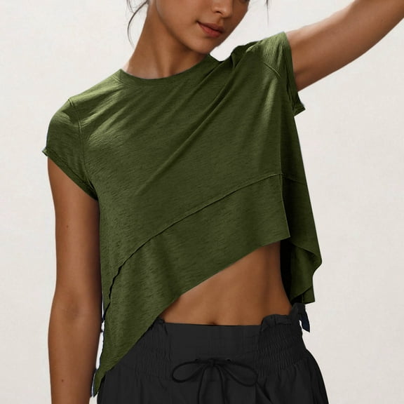 GERsome Women's Crop Tops Summer Short Sleeve Round Neck Casual Loose Cropped T-Shirts Solid Color Basic Tees