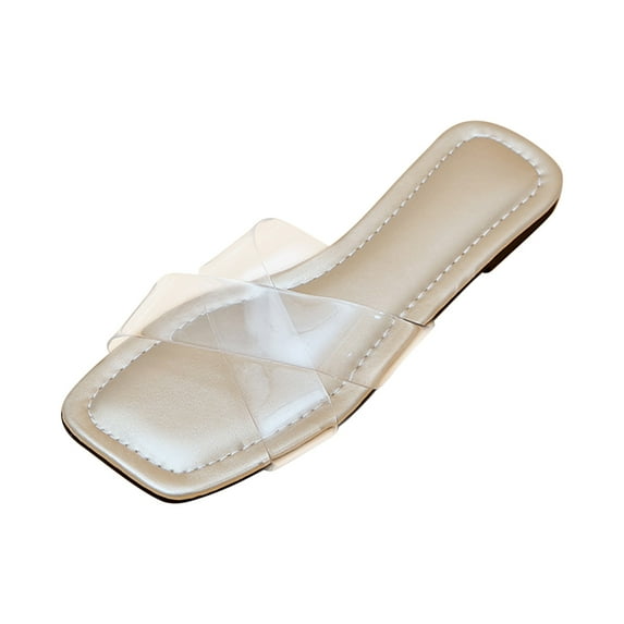 GERsome Women's Cross Strappy Slip On Flat Sandals Summer Square Open Toe Slide Sandals