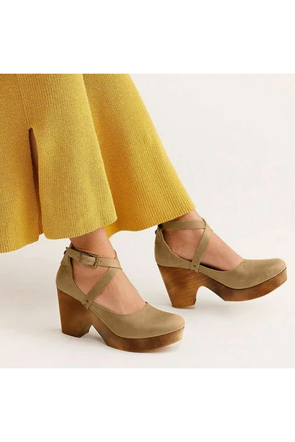 Women's Cute Casual Buckle High Heeled Thick Heeled Shallow Platform Shoes Comfortable Sandals Dressy Summer Sandals for Party Travel