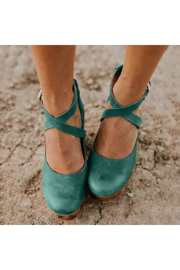 Women's Cute Casual Buckle High Heeled Thick Heeled Shallow Platform Shoes Comfortable Sandals Dressy Summer Sandals for Party Travel