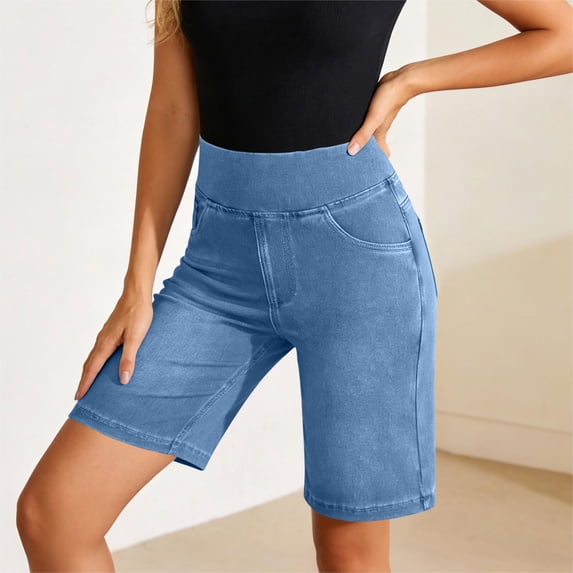 GERsome Women's Denim Shorts Knee Length High Rise Bermuda Jean Shorts with Pockets Light Blue Size 2XL