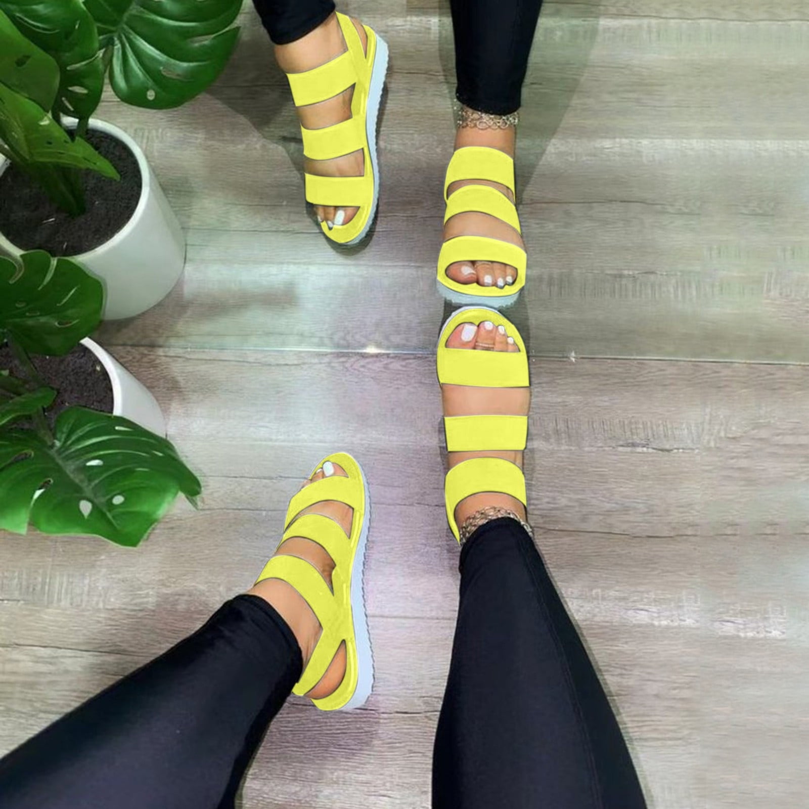 Luffymomo Women's Elastic Strap Flat Sandals - Open Toe Casual Summer Sandals