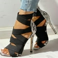 thumbnail image 1 of GERsome Women's Elastic Lace Up Strappy Heels Stiletto High Heels Sandals, 1 of 9