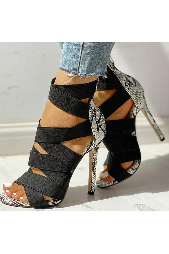 Women's Elastic Lace Up Strappy Heels Stiletto High Heels Sandals