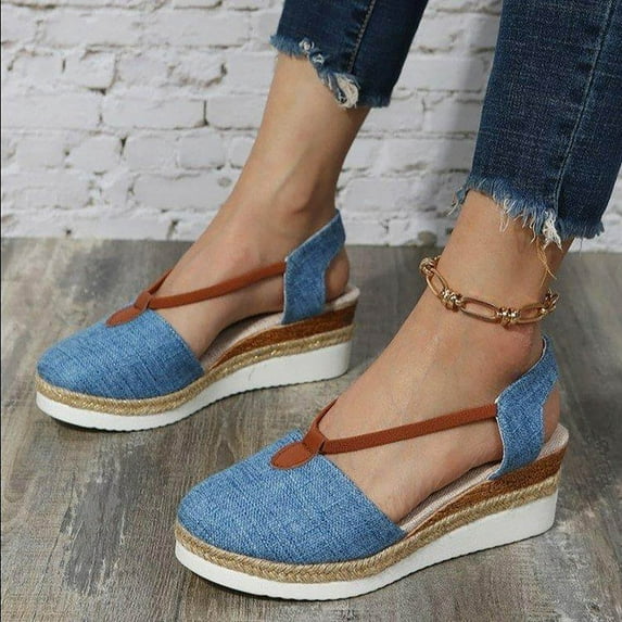 GERsome Women's Espadrille Low Wedge Heel Sandals with Buckle Ankle Strap Close Toe Casual Dressy Summer Platform Shoes