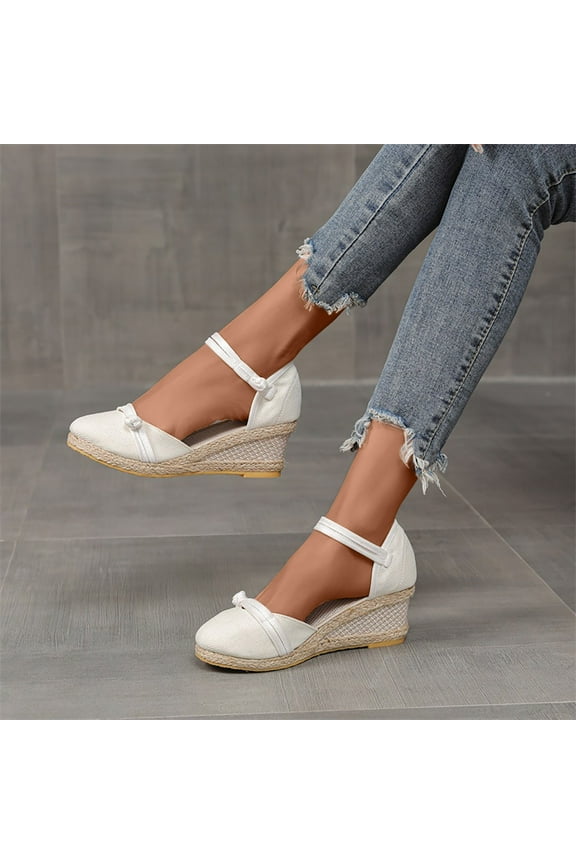 Women's Espadrille Low Wedge Heel Sandals with Buckle Ankle Strap Close Toe Casual Dressy Summer Platform Shoes