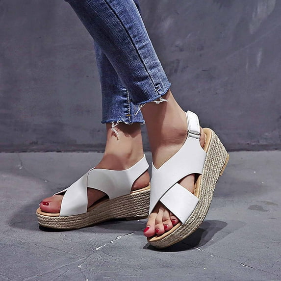 GERsome Women's Espadrille Wedge Platform Sandals Open Toe Ankle Buckle Strap Casual Summer Shoes