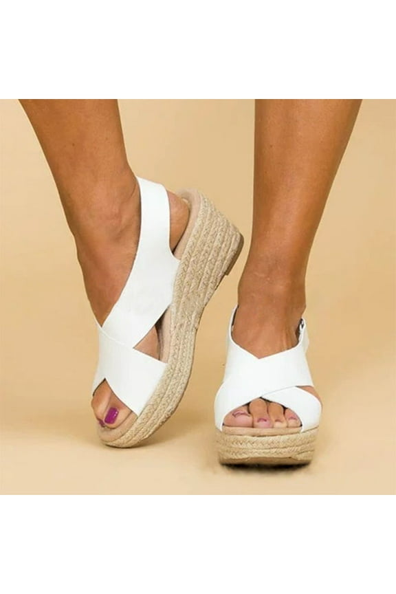 Women's Espadrille Wedge Sandals Tieknot Slingback Peep Toe Platform Ankle Buckle Sandals Slip On Mid Heel Casual Dress Shoes