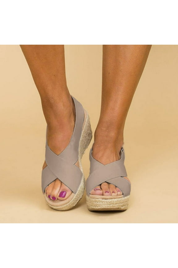 Women's Espadrille Wedge Sandals Tieknot Slingback Peep Toe Platform Ankle Buckle Sandals Slip On Mid Heel Casual Dress Shoes