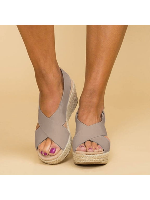 Women's Espadrille Wedge Sandals Tieknot Slingback Peep Toe Platform Ankle Buckle Sandals Slip On Mid Heel Casual Dress Shoes