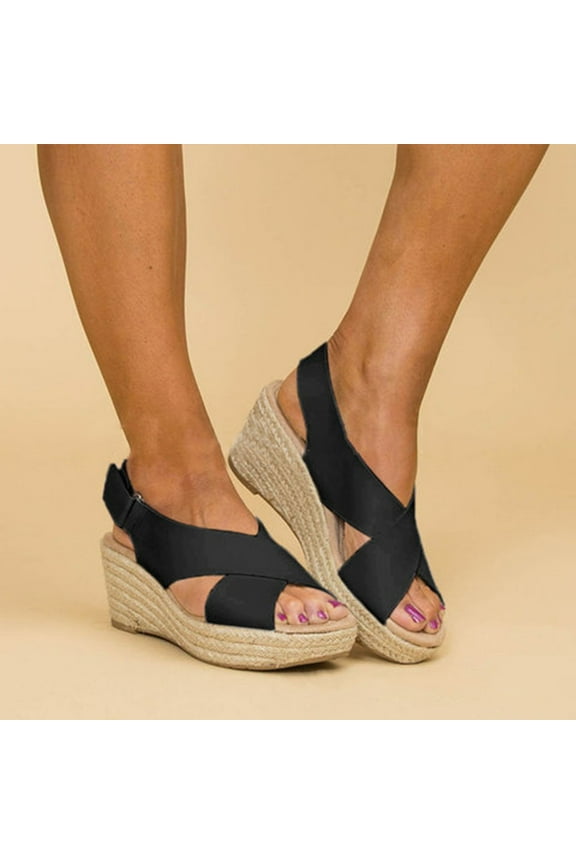 Women's Espadrille Wedge Sandals Tieknot Slingback Peep Toe Platform Ankle Buckle Sandals Slip On Mid Heel Casual Dress Shoes