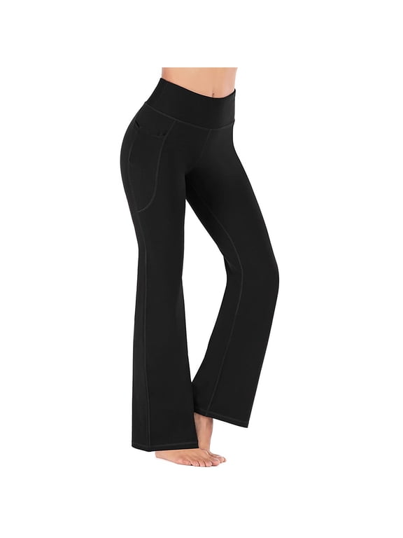 Women's Flare Leggings, Crossover Yoga Pants with Tummy Control, High-Waisted and Wide Leg
