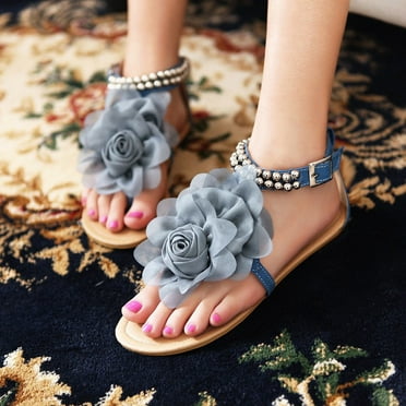 GERsome Women's Flat Sandals Flip Flop Sandals Dressy Thong Sandals Ankle Strap Flower Sandals