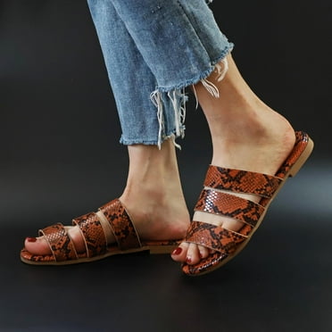 GERsome Women's Flat Sandals Strappy Slip on Open Toe Slide Sandals