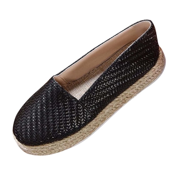 GERsome Women's Flatform Espadrilles Closed Toe Shoes Summer Slip On Casual Comfort Walking Shoes, Black Size 7.5