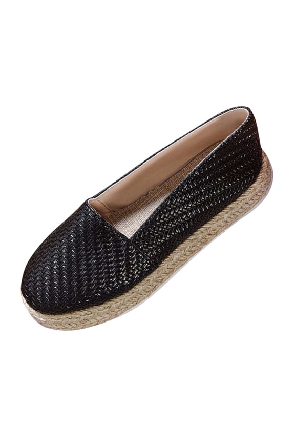 Women's Flatform Espadrilles Closed Toe Shoes Summer Slip On Casual Comfort Walking Shoes, Black Size 8.5