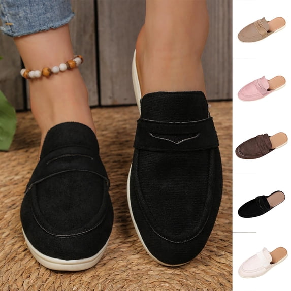 GERsome Women's Flats Mules Closed Toe Slip-On Loafers Comfortable Backless Business Work Casual Shoes, Black Size 6