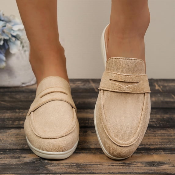 GERsome Women's Flats Mules Closed Toe Slip-On Loafers Comfortable Backless Business Work Casual Shoes, Khaki Size 8.5