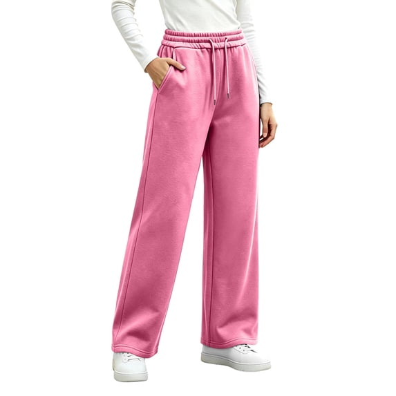GERsome Women's Fleece Wide Leg Pants Drawstring Elastic Waist Lounge Sweatpants with Pockets Winter Casual Trousers Size 3XL