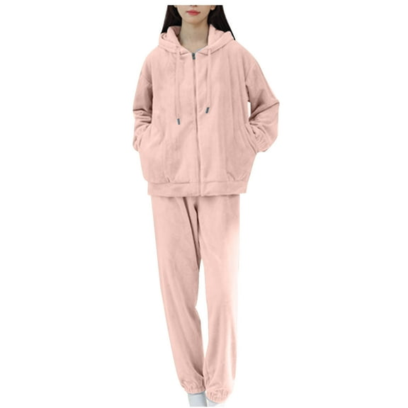 GERsome Women's Fluzzy Fleece Pajamas Warm Zip Up Sleepwear Sets