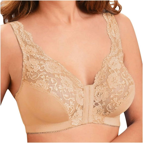 GERsome Women's Front Closure Lace Bra Push Up Lace Bra Underwire Plunge Full Coverage Bras Sexy Plus Size Support