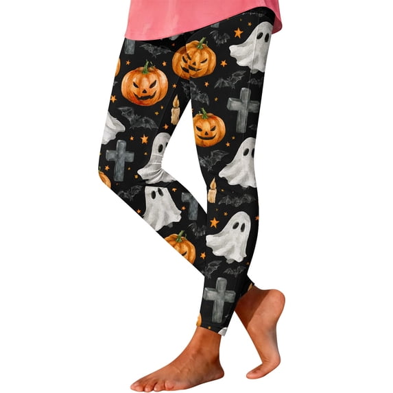 GERsome Women's Halloween Leggings Cute Ghost Print High Waisted Stretchy Novelty Tights Pants for Party Size 3XL