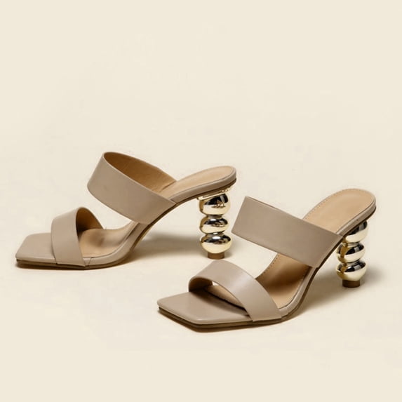 GERsome Women's Heeled Sandals Square Toe Two Strap Gourd Skewers Heels for Women Comfortable Heels Slip on Heeled Sandals for Women Dressy