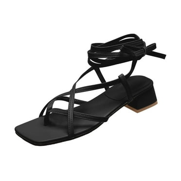 GERsome Women's Heels Solid Color Leather Square Head Clip Toe Straight Strap Open Toe High Heel