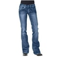 thumbnail image 1 of GERsome Women's Jeans Mid Waisted Embroidery Stretch Button Straight Full Length Pants, 1 of 5