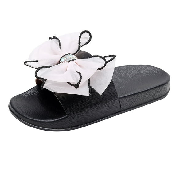 GERsome Women's Lace Mesh Bowknot Sandals Slide Casual Sandal Flat Open Toe Slides